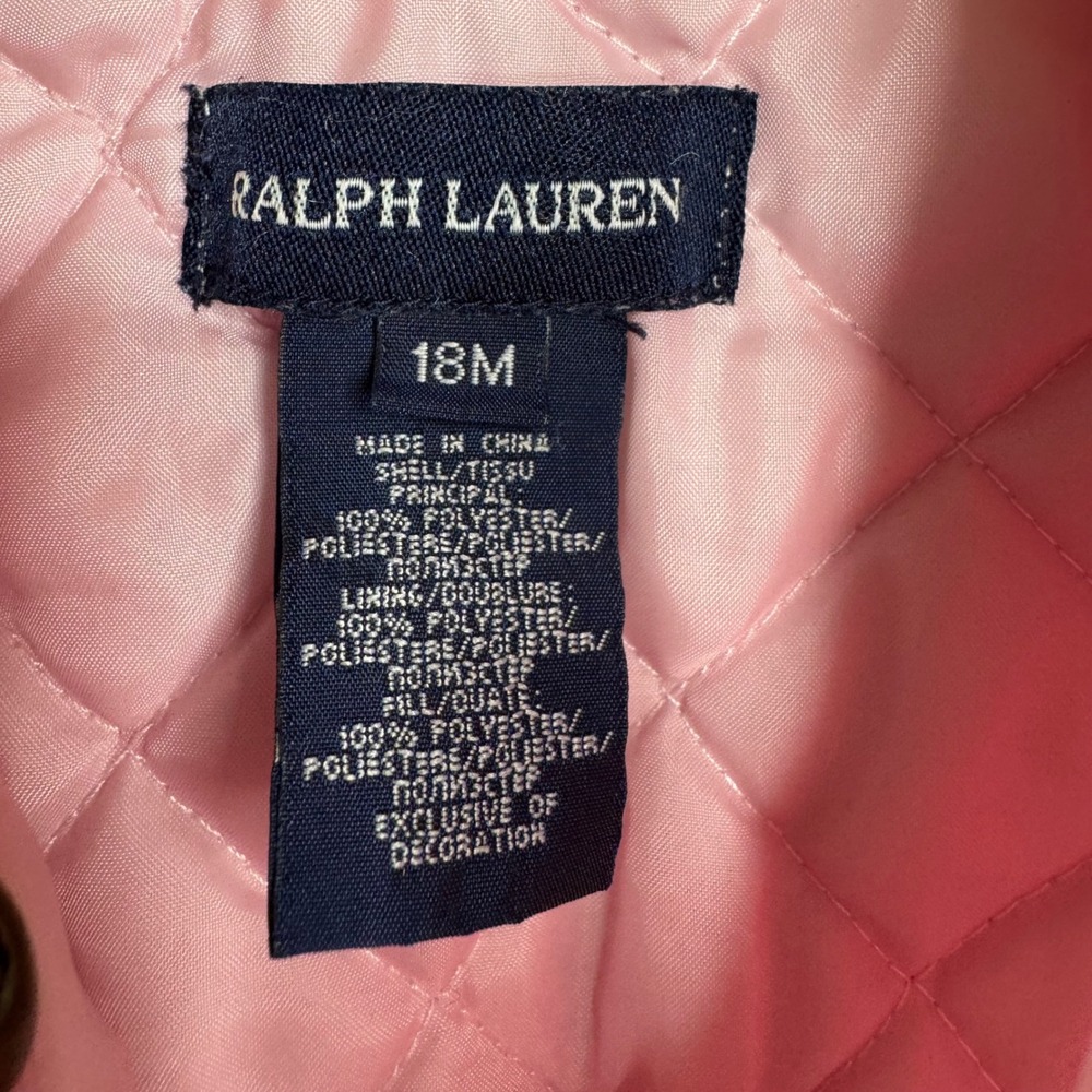 Ralph Lauren Pink Quilted Jacket 18M Corduroy Collar Barn Coat Kids Outerwear - Picture 7 of 9